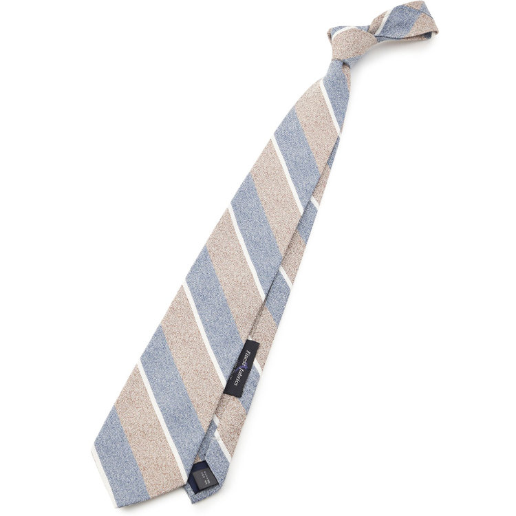 シルバーライン 【SILVER LINE】コットンシルクストライプネクタイ 8.5cm幅/ベージュ×ブルー/Finest fabrics by COMO ITALY その他