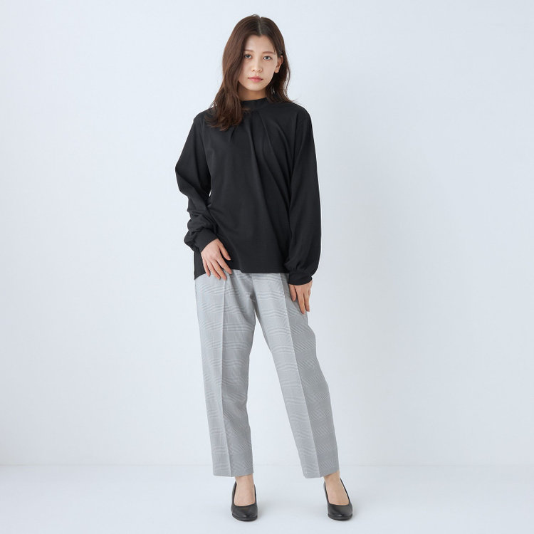 シルバーライン  【SL/長袖】モックネック/バルーン袖/ブラック/「2WAYストレッチ」「ウォッシャブル可能」「汗じみ軽減」 黒