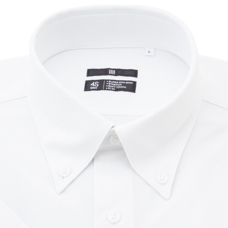 スーツセレクト 【発送在庫あり】【BLACK LINE/半袖】【スーパーノンアイロン】ボタンダウンドレスワイシャツ/ホワイト/SUPER NON IRON 4S ULTRA DRY 白