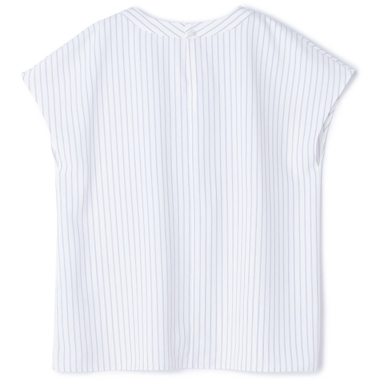 シルバーライン 【SILVER LINE/半袖】2WAYチャーム＆ボウタイプルオーバー/ホワイト×グレーストライプ/「ウォッシャブル」「2WAYストレッチ」「UV加工」「接触冷感」 グレー淡色