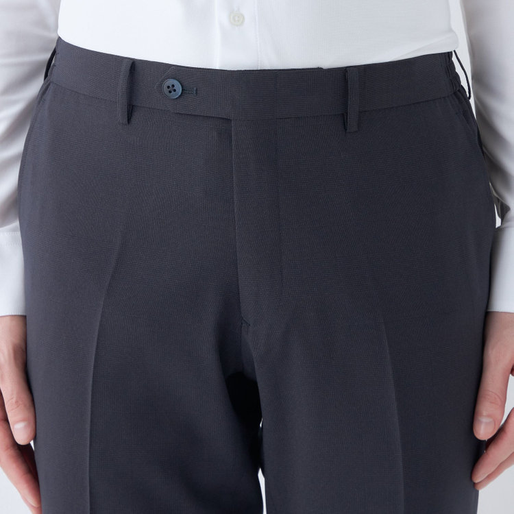 ブラックライン 【SLIM TAPERED】【春夏】0タックテーパードパンツ/ネイビー×チェック/ウエストシャーリング/ウォッシャブル/4S SUSTAINABILITY&ECOLOGY FABRIC/※裾上げ済仕様 紺濃色