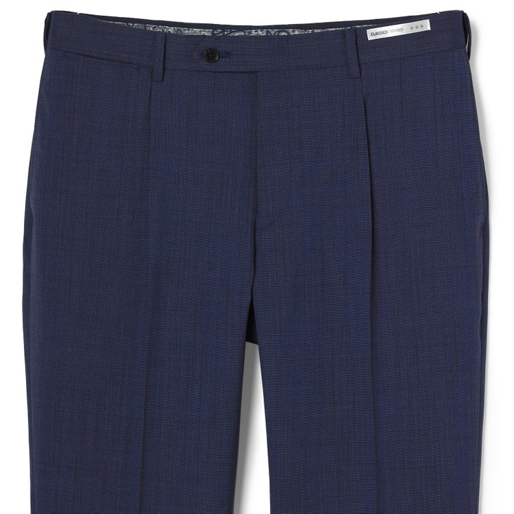 シルバーライン 【CLASSICO TAPERED】【春夏】ウール 1タックテーパードパンツ/ネイビー×ソリッド/ウエストムーブ/ウォッシャブル/※裾上げ必要 紺淡色
