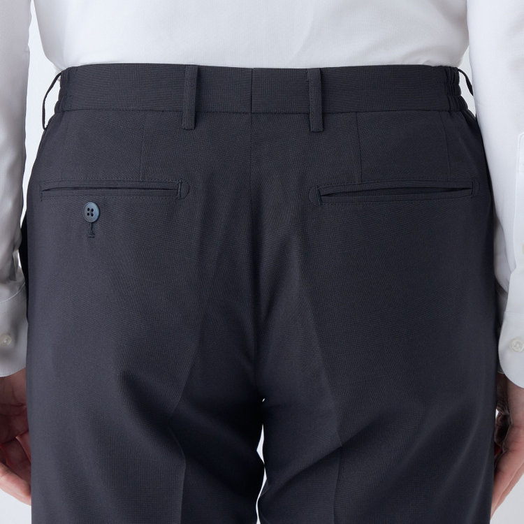 ブラックライン 【SLIM TAPERED】【春夏】0タックテーパードパンツ/ネイビー×チェック/ウエストシャーリング/ウォッシャブル/4S SUSTAINABILITY&ECOLOGY FABRIC/※裾上げ済仕様 紺濃色