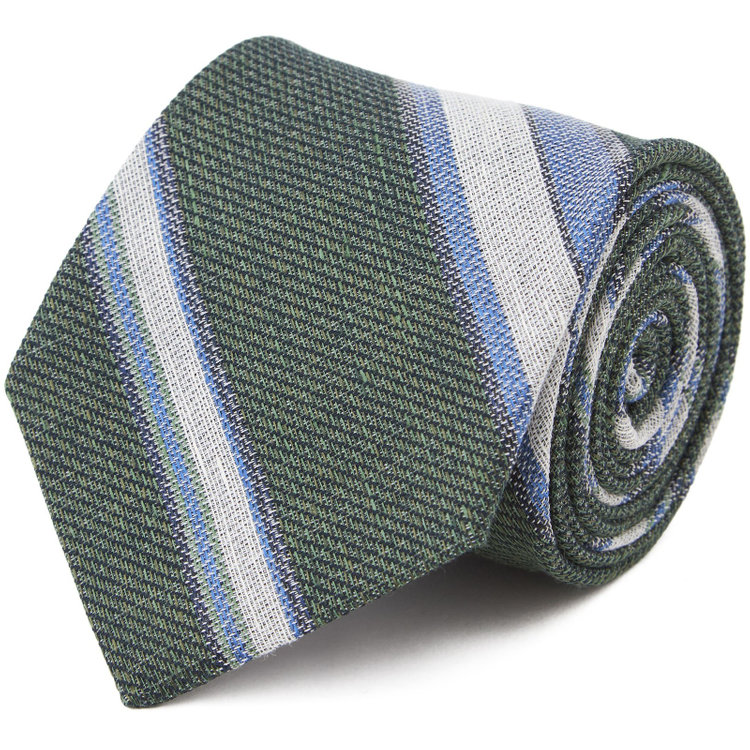 シルバーライン 【SILVER LINE】コットンシルクリネンストライプネクタイ 8.5cm幅/グリーン×ブルー×ホワイト/ITALIAN FABRICS その他