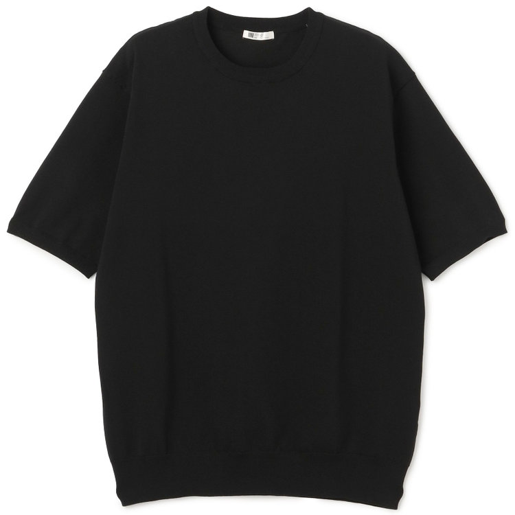 スーツセレクト 【RBC】【5分袖】コットンブレンドクルーネックニット/ブラック/「マシンウォッシャブル」「UVカット」「接触冷感」 黒