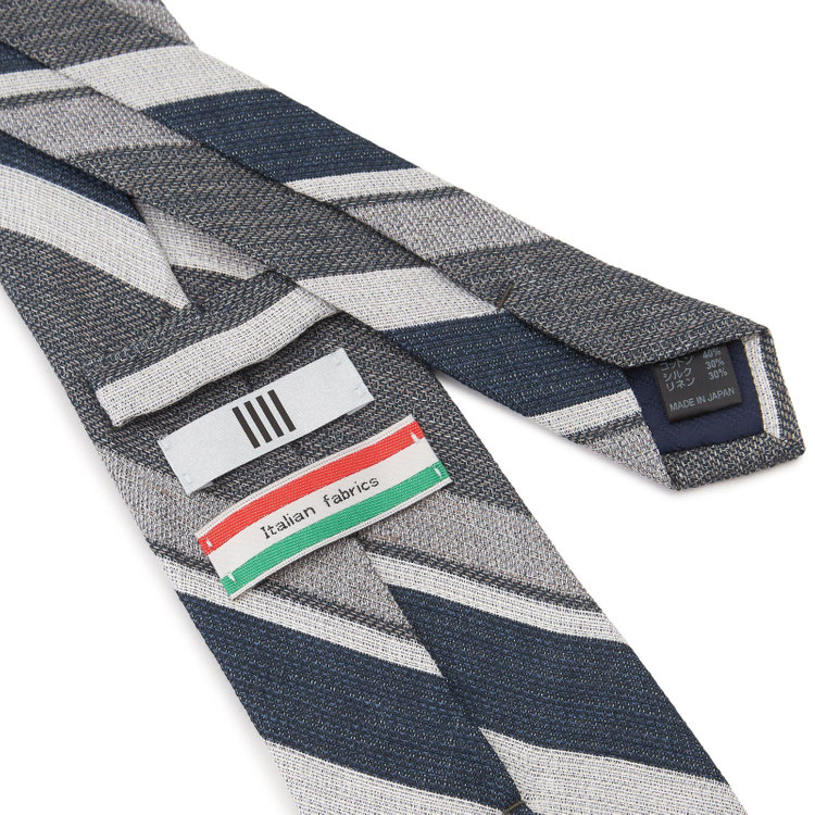 シルバーライン 【発送在庫あり】【SL】コットンシルクリネンストライプネクタイ 8.5cm幅/ネイビー×グレー×ホワイト/ITALIAN FABRICS その他