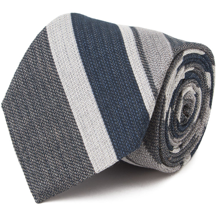 シルバーライン 【発送在庫あり】【SL】コットンシルクリネンストライプネクタイ 8.5cm幅/ネイビー×グレー×ホワイト/ITALIAN FABRICS その他