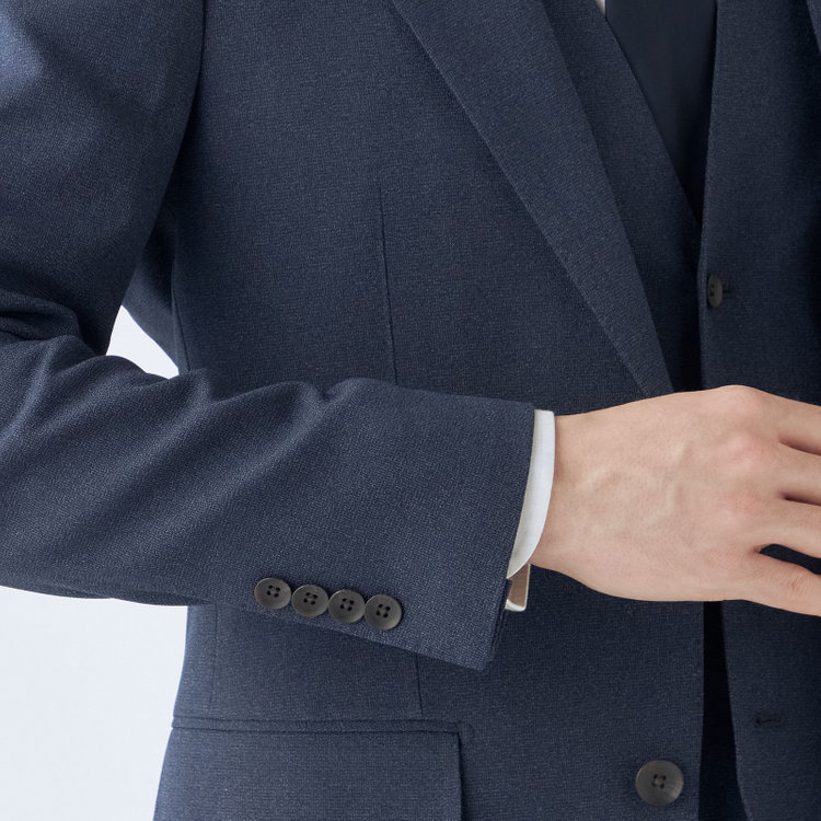 シルバーライン 【CLASSICO TAPERED】【秋冬】2釦シングルスリーピーススーツ 1タックテーパードパンツ/ネイビー/ウエストムーブ/4S SUSTAINABILITY&ECOLOGY FABRIC/※パンツ裾上げ済仕様 紺中間