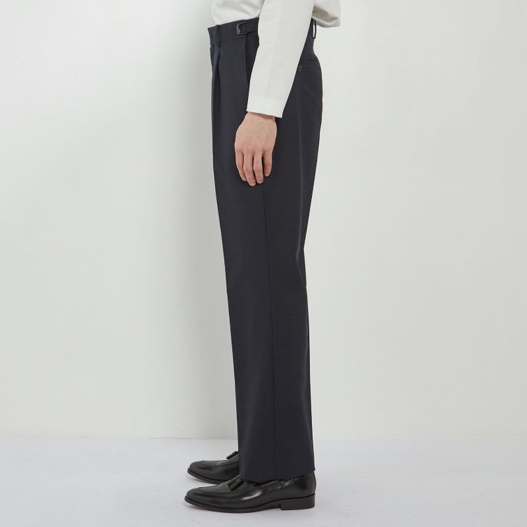 ソノタ 【BLACK LINE】【春夏】1タックワイドシルエットパンツ/ネイビー×サイロフィル/NEW ZEALAND WOOL MIX Super100’s/※裾上げ必要 紺中間