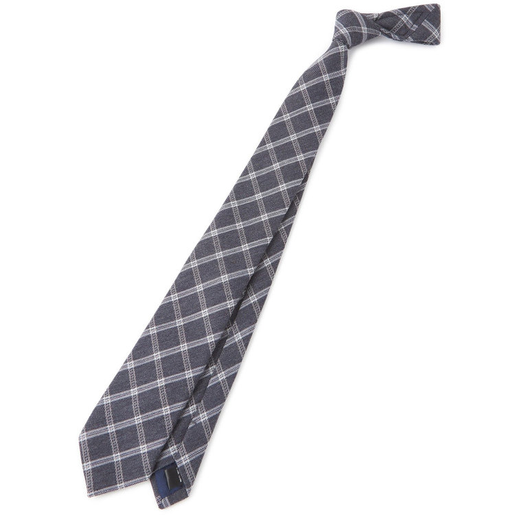 ブラックライン 【BLACK LINE】ウールシルクチェックネクタイ 7.5cm幅/グレー その他