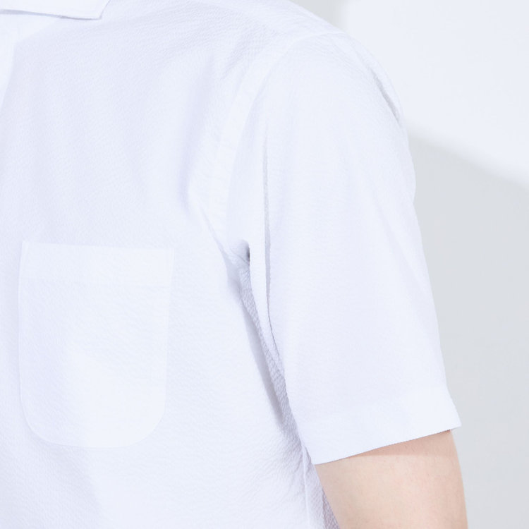 シルバーライン 【RBC/五分袖】カッタウェイビズポロシャツ プルオーバータイプ/ホワイト×シアサッカー/4S コットンブレンド 白