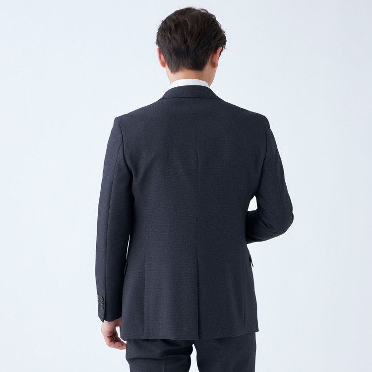 ブラックライン 【SLIM TAPERED_2】【秋冬】2釦シングルスリーピーススーツ 0タック/ネイビー×ドビー/ウエストシャーリング/4S SUSTAINABILITY&ECOLOGY FABRIC/※パンツ裾上げ済仕様 紺濃色