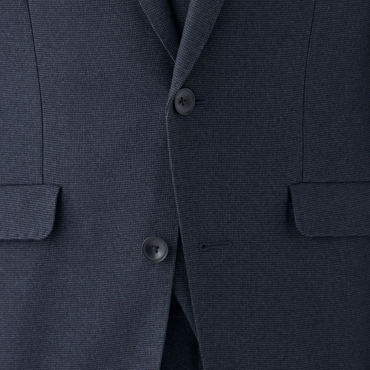 ブラックライン 【SLIM TAPERED_2】【秋冬】2釦シングルスリーピーススーツ 0タック/ネイビー×ドビー/ウエストシャーリング/4S SUSTAINABILITY&ECOLOGY FABRIC/※パンツ裾上げ済仕様 紺濃色
