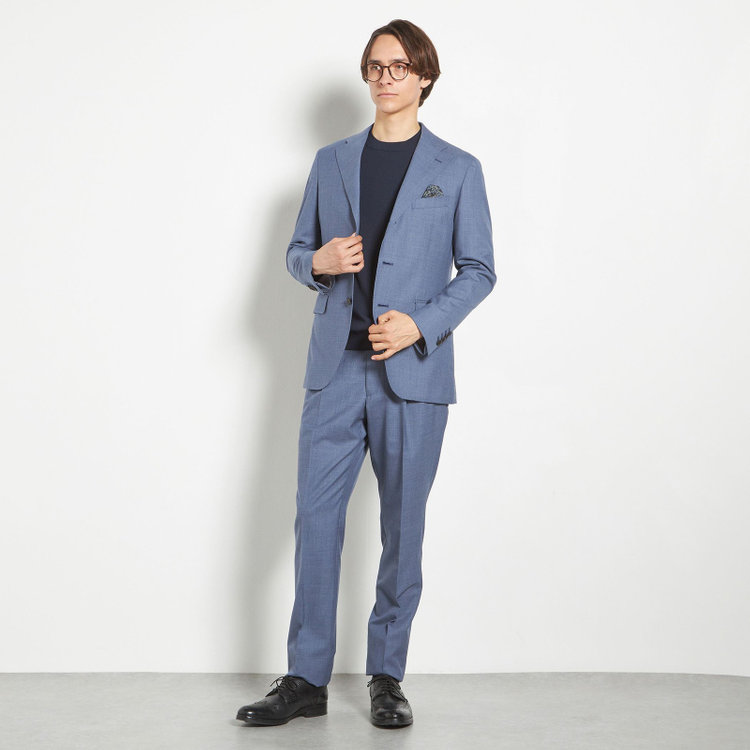 シルバーライン 【CLASSICO TAPERED】【春夏】3釦段返りシングルスーツ 2タック/ブルー×ハウンドトゥース/ウエストムーブ/DRAGO lanificio in billa fabric made in italy/※裾上げ必要 青濃色