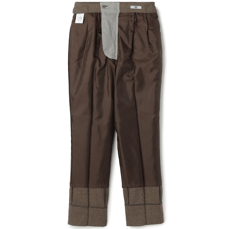 シルバーライン 【SILVER LINE】【秋冬】共生地ベルト付きセンタープレスパンツ/ブラウン×ハウンドトゥース/裾上げ済仕様 茶中間