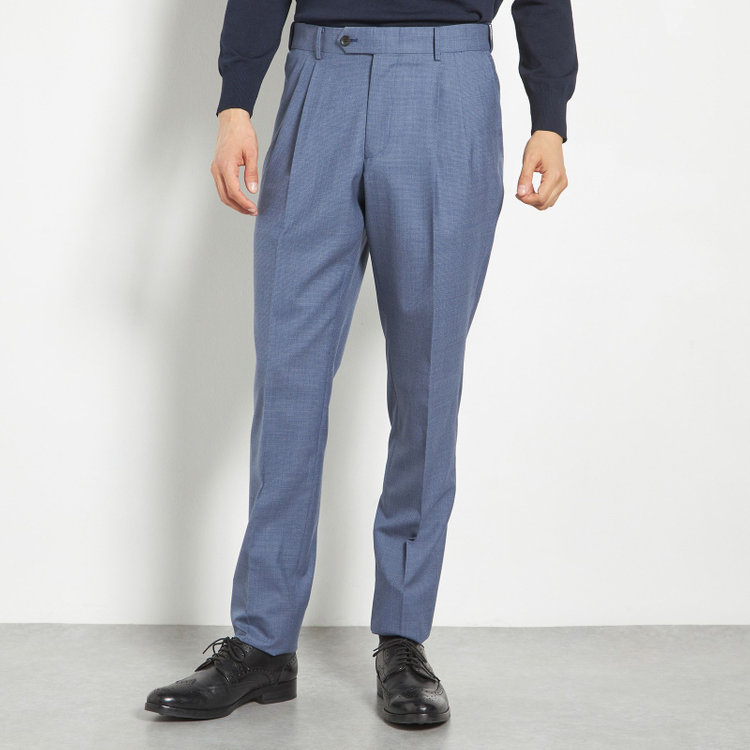 シルバーライン 【CLASSICO TAPERED】【春夏】3釦段返りシングルスーツ 2タック/ブルー×ハウンドトゥース/ウエストムーブ/DRAGO lanificio in billa fabric made in italy/※裾上げ必要 青濃色