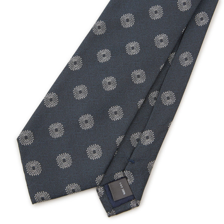 シルバーライン  【SILVER LINE】シルク小紋ネクタイ 8.0cm幅/ネイビー×ホワイト その他