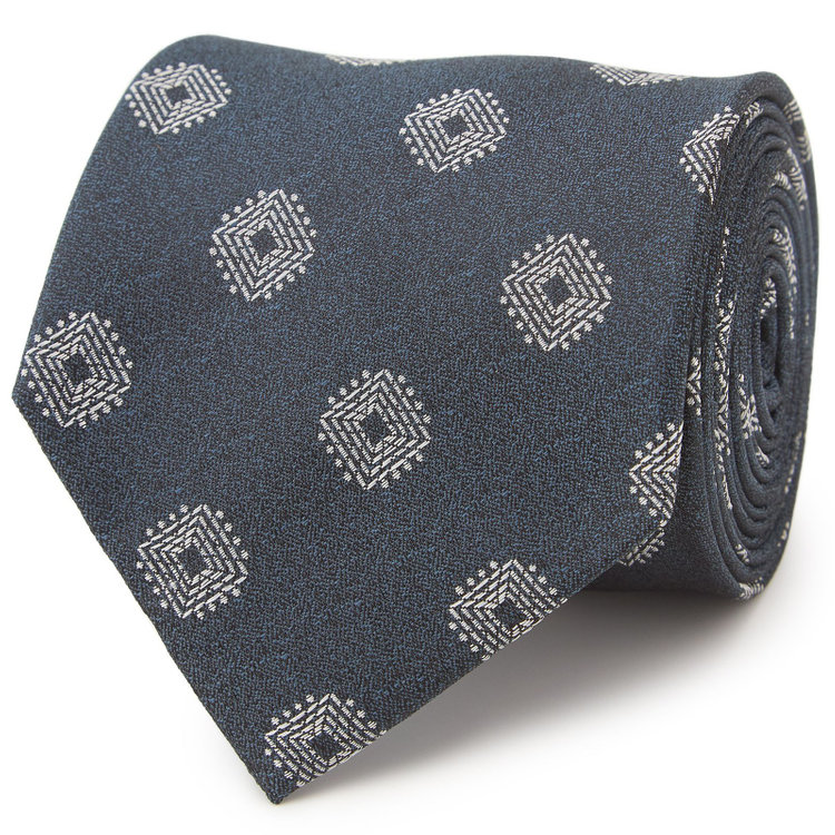 シルバーライン  【SILVER LINE】シルク小紋ネクタイ 8.0cm幅/ネイビー×ホワイト その他