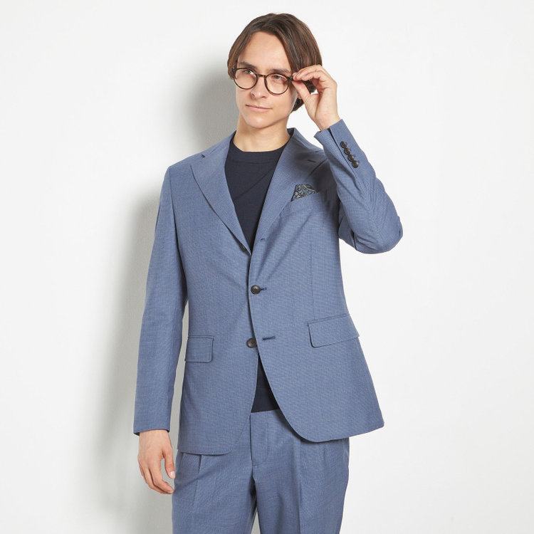 シルバーライン 【CLASSICO TAPERED】【春夏】3釦段返りシングルスーツ 2タック/ブルー×ハウンドトゥース/ウエストムーブ/DRAGO lanificio in billa fabric made in italy/※裾上げ必要 青濃色