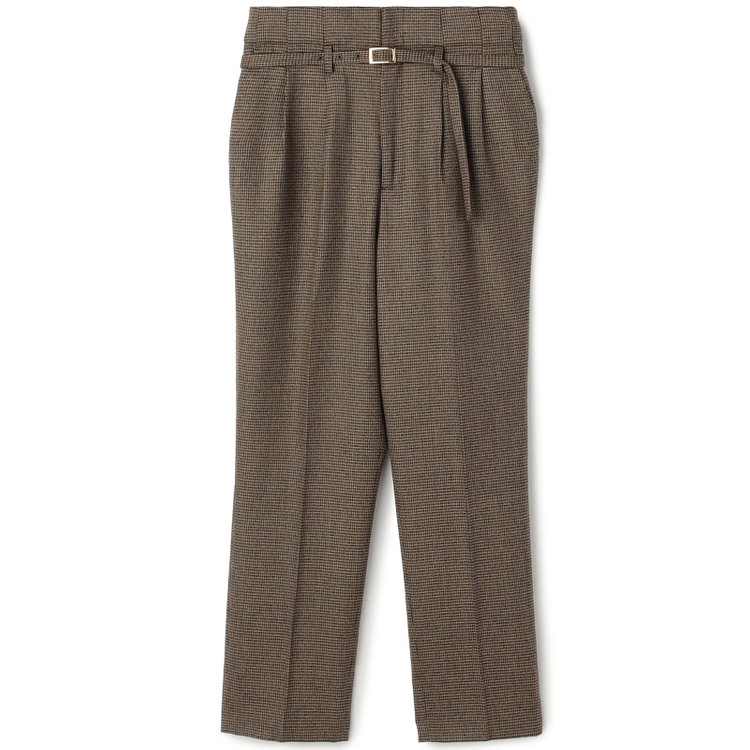 シルバーライン 【SILVER LINE】【秋冬】共生地ベルト付きセンタープレスパンツ/ブラウン×ハウンドトゥース/裾上げ済仕様 茶中間
