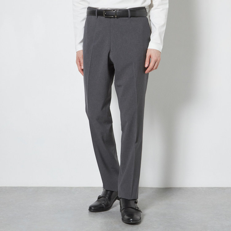 ブラックライン 【SLIM TAPERED】【春夏】0タックテーパードパンツ/グレー×ハウンドトゥース/ウエストムーブ/4S SUSTAINABILITY&ECOLOGY FABRIC「ウォッシャブル」「ストレッチ」/※裾上げ済み仕様 グレー中間