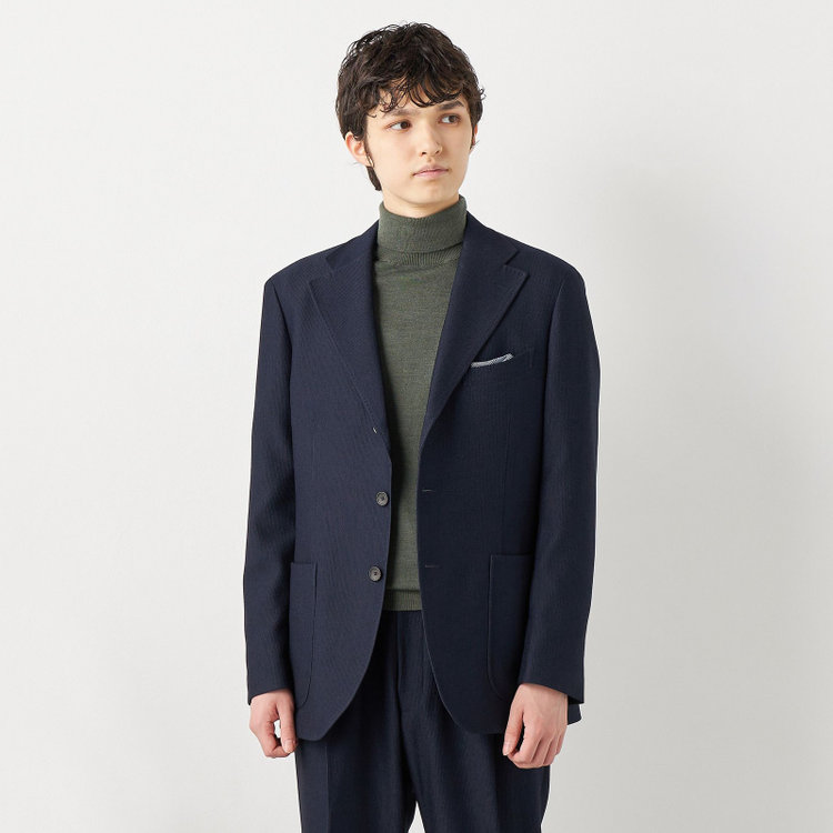 シルバーライン 【RBC CLASSICO WIDE】【秋冬】段返り3釦ジャケット 2タックパンツ /ネイビー×コーデュロイ /ドローコード＆ウエストシャーリング仕様 /ウォッシャブル ※裾上げ必要 紺濃色