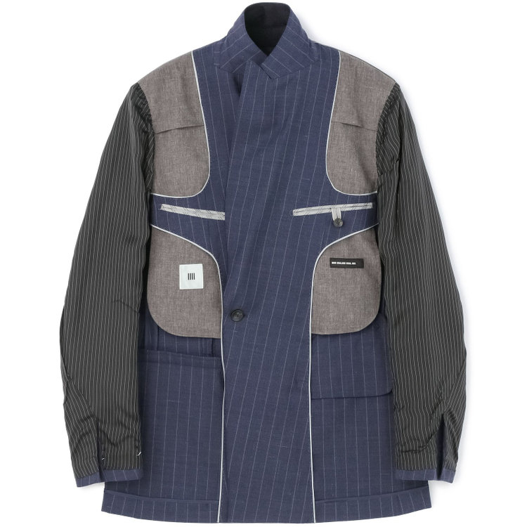 シルバーライン 【CLASSICO TAPERED】【春夏】6釦2掛けダブルスーツ 2タック/ネイビー×ストライプ/チェンジポケット/ウエストムーブ/NEW ZEALAND WOOL MIX/※裾上げ必要 青中間