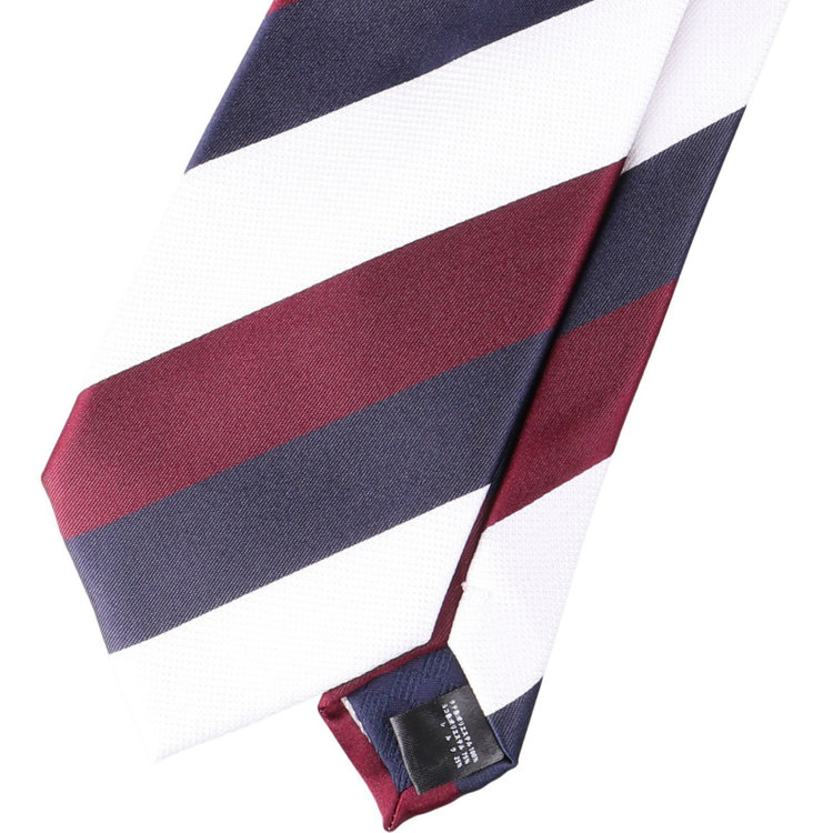 ブラックライン 【SILVER LINE】シルクブレンドストライプネクタイ 8.0cm幅/ワイン×ホワイト×ネイビー ワイン系(赤)