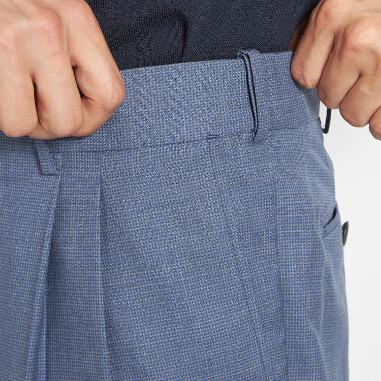 シルバーライン 【CLASSICO TAPERED】【春夏】3釦段返りシングルスーツ 2タック/ブルー×ハウンドトゥース/ウエストムーブ/DRAGO lanificio in billa fabric made in italy/※裾上げ必要 青濃色