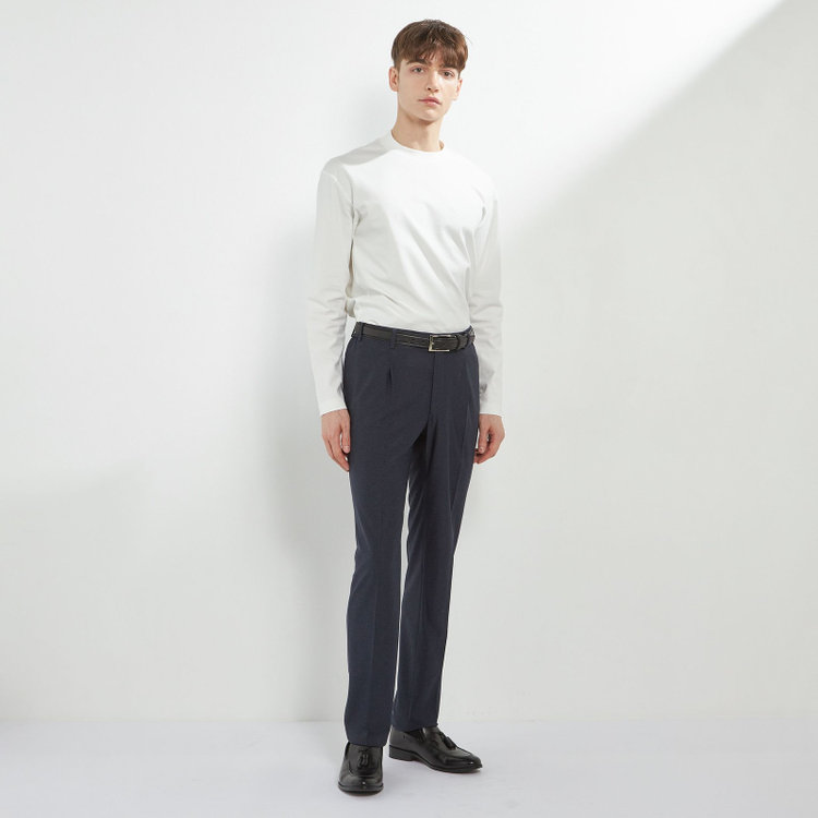 シルバーライン 【CLASSICO TAPERED】【春夏】1タックテーパードパンツ/ネイビー/ウエストシャーリング仕様/4S SUSTAINABILITY&ECOLOGY FABRIC/※裾直し必要 紺濃色