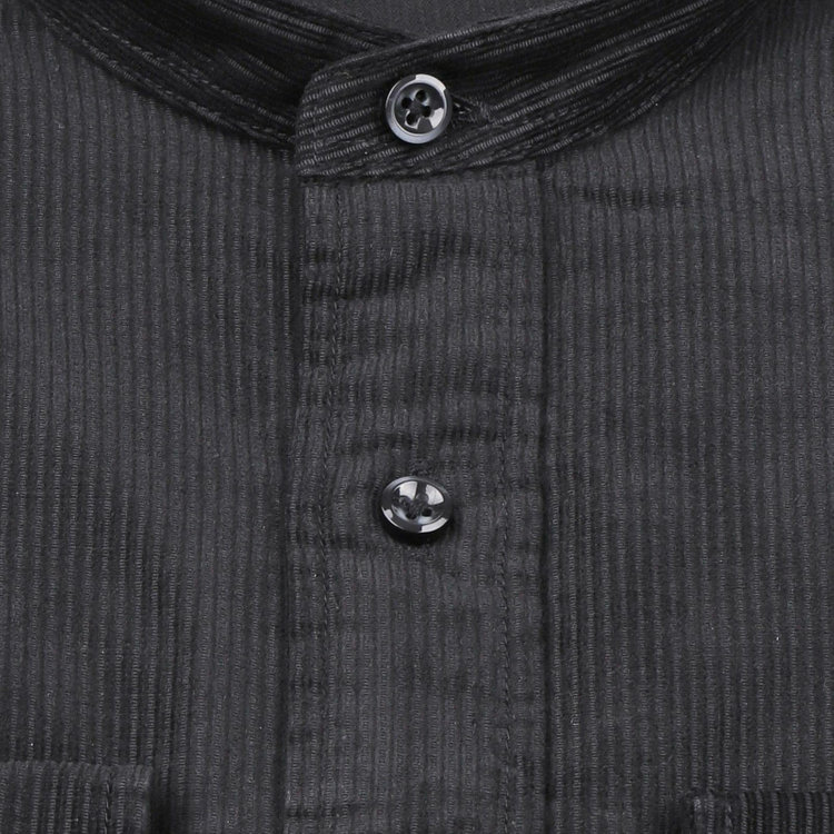 スーツセレクト 【WEB限定/OUTLET】【CLASSICO TAPERED】バンドカラードレスワイシャツ/ブラック×コーデュロイ ブラック系(黒)