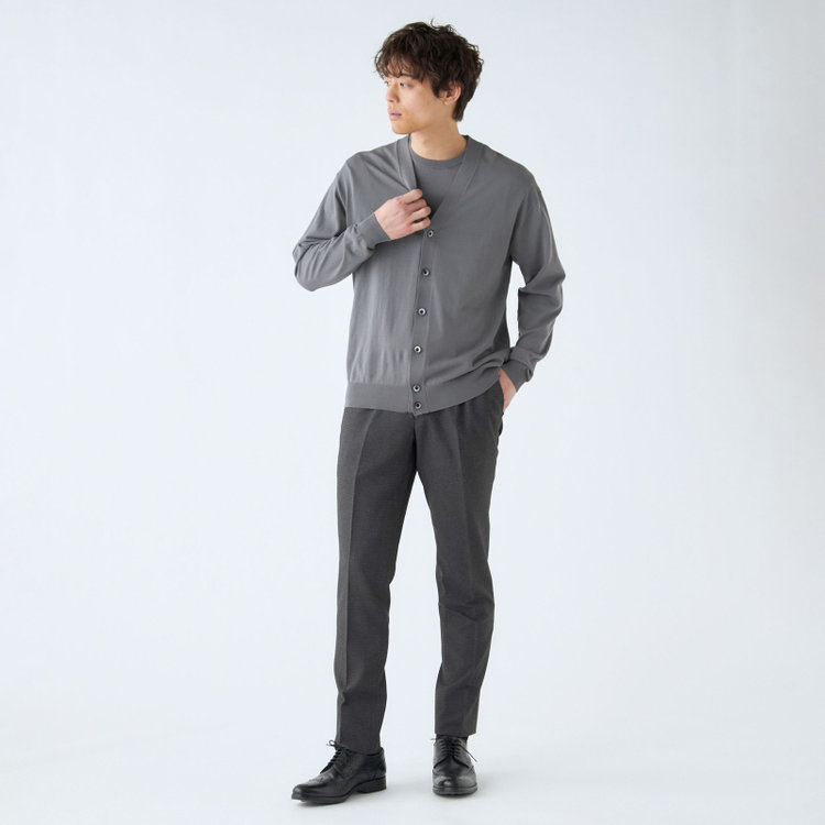 スーツセレクト  【RBC】【春夏】コットンブレンドニットカーディガン/グレー/マシンウォッシャブル グレー中間