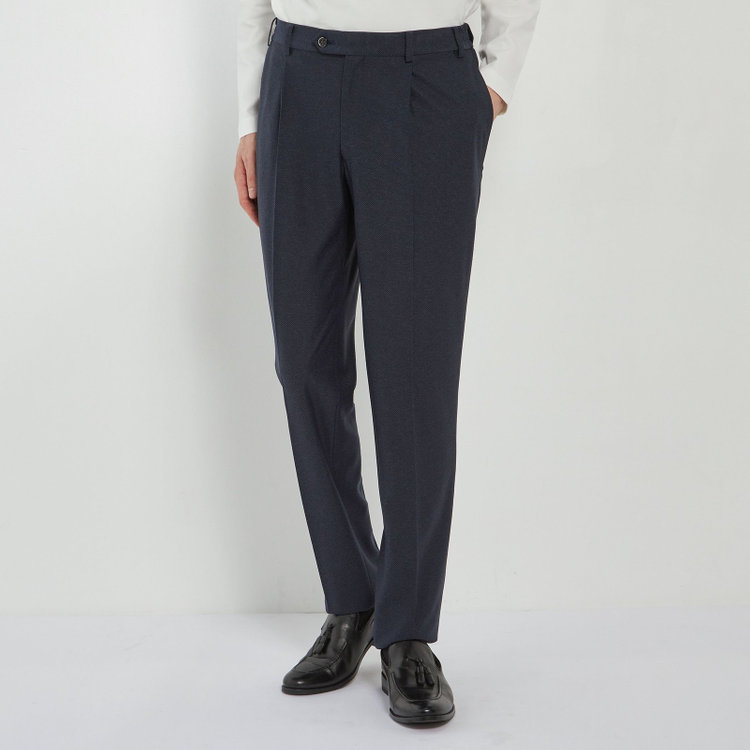 シルバーライン 【CLASSICO TAPERED】【春夏】1タックテーパードパンツ/ネイビー/ウエストシャーリング仕様/4S SUSTAINABILITY&ECOLOGY FABRIC/※裾直し必要 紺濃色