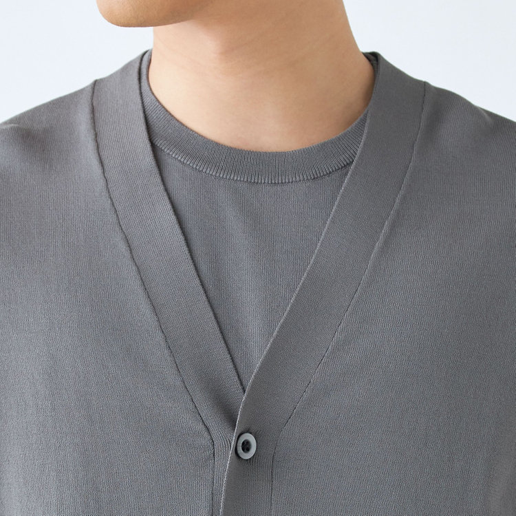スーツセレクト  【RBC】【春夏】コットンブレンドニットカーディガン/グレー/マシンウォッシャブル グレー中間