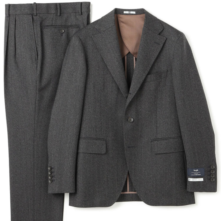 シルバーライン 【CLASSICO TAPERED】【秋冬】3釦段返りシングルスーツ 2タック/グレー×ヘリンボーン/ウエストムーブ/MARZOTTO/※裾上げ必要 グレー濃色