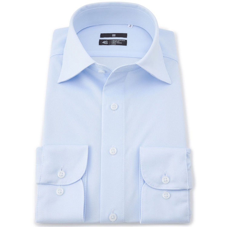 ブラックライン 【発送在庫あり】【WEB限定】【BLACK LINE】ワイドカラーワイシャツ/ブルー×ドビー/「4S」スーパーノンアイロン・ストレッチ 青中間