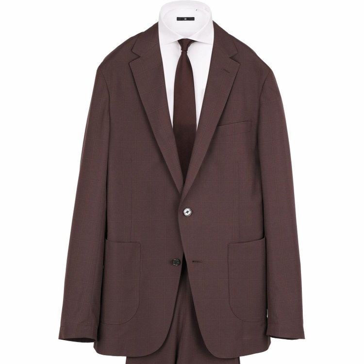 SUIT SELECT　アウトレット 【WEB限定/OUTLET/汚れ・キズ等有】【SLIM TAPERED_2】【春夏】コーディネートパンツ付き/2釦シングルスーツ 0タック/ブラウン×チェック+ライトブラウンソリッド/ウォッシャブル※裾上げ必要 ブラウン系(茶)