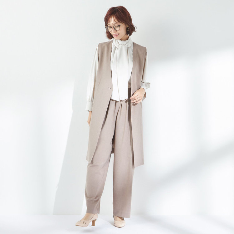 シルバーライン 【SL】【年間】ノーカラーダブル釦ジレ/モカベージュ/4S 茶淡色