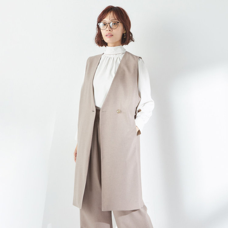 シルバーライン 【SL】【年間】ノーカラーダブル釦ジレ/モカベージュ/4S 茶淡色