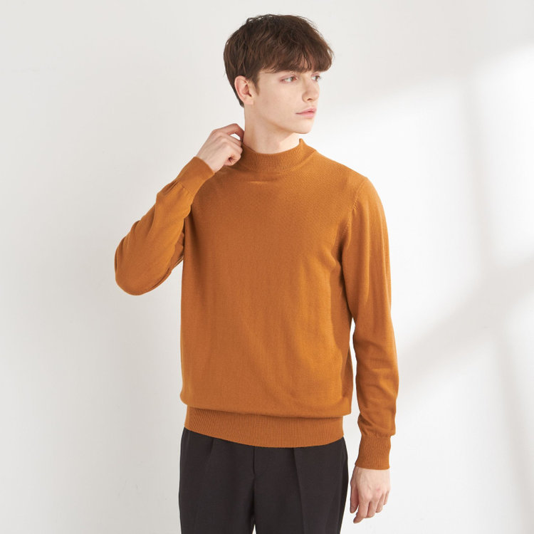 スーツセレクト 【RBC】【秋冬】ウールモックネックニットセーター/オレンジ/ZEGNA BARUFFA/マシンウォッシャブル 橙中間