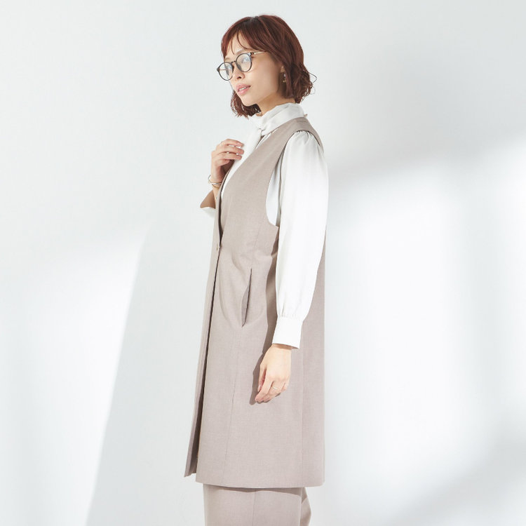 シルバーライン 【SL】【年間】ノーカラーダブル釦ジレ/モカベージュ/4S 茶淡色