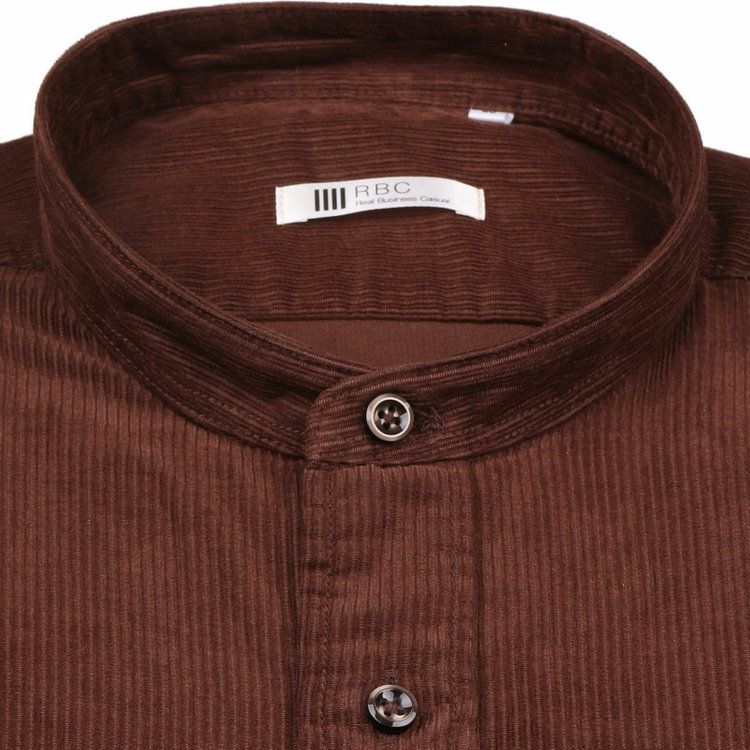 スーツセレクト 【WEB限定/OUTLET】【CLASSICO TAPERED】バンドカラードレスワイシャツ/ブラウン×コーデュロイ ブラウン系(茶)