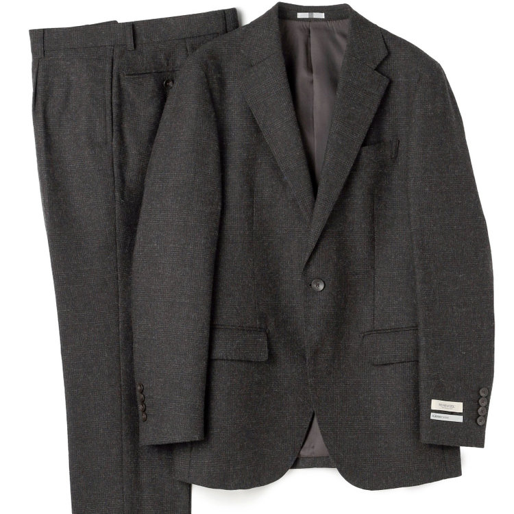 シルバーライン 【CLASSICO TAPERED】【秋冬】2釦シングルスーツ 1タック/ブラウン×グレンチェック/RE:NEWOOL/※裾上げ必要 茶中間