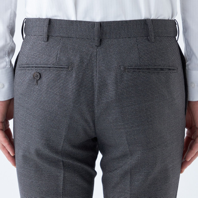 ブラックライン 【SLIM TAPERED】【秋冬】ウールブレンドパンツ 0タック/グレー＆ブラック×ハウンドトゥース/ウォッシャブル/ウエストムーブ/※裾上げ必要 グレー濃色
