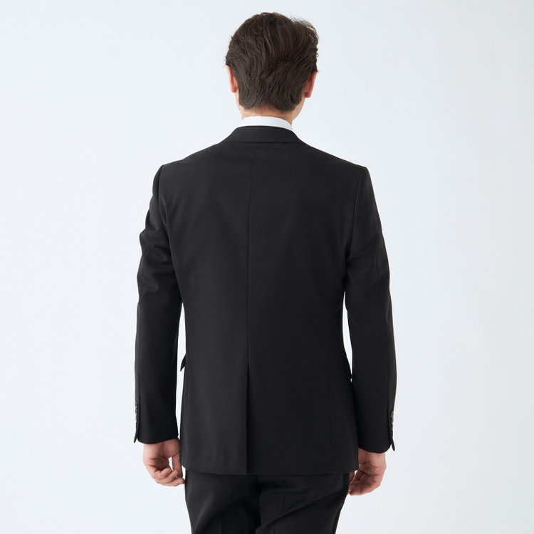 ブラックライン 【発送在庫あり】【KSW】【年間】【フォーマル対応可】2釦シングルスーツ 0タック/ブラック×ソリッド/ウエストムーブ/4S/※パンツ裾上げ済仕様 黒