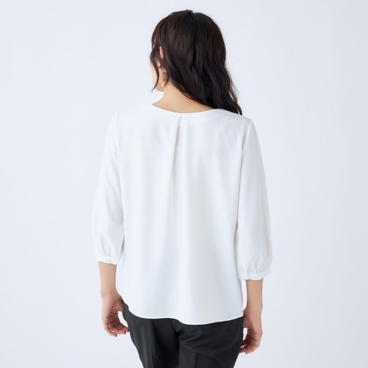 シルバーライン 【SILVER LINE/7分袖】前後2WAYクルーネックプルオーバー/ホワイト/「ウォッシャブル可能」「2WAYストレッチ」「防シワ」「UV加工」「接触冷感」 白