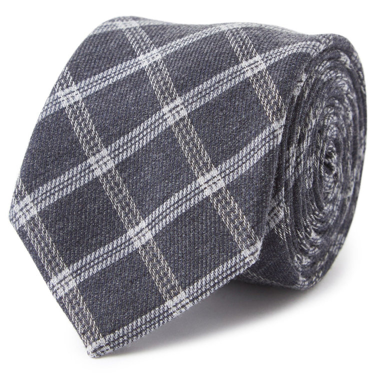 ブラックライン 【BLACK LINE】ウールシルクチェックネクタイ 7.5cm幅/グレー その他
