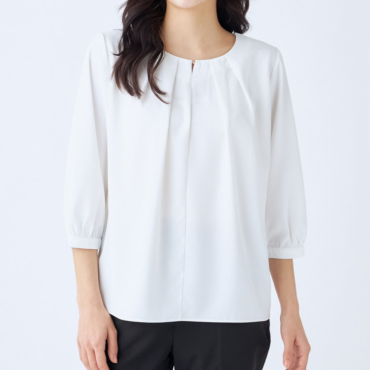 シルバーライン 【SILVER LINE/7分袖】前後2WAYクルーネックプルオーバー/ホワイト/「ウォッシャブル可能」「2WAYストレッチ」「防シワ」「UV加工」「接触冷感」 白