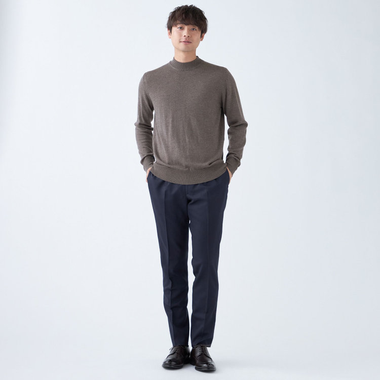 スーツセレクト 【RBC】【秋冬】ウール100%モックネックニットセーター/ブラウン/ZEGNA BARUFFA/マシンウォッシャブル 茶中間