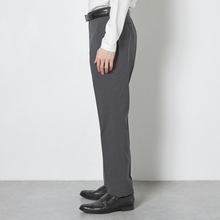 ブラックライン 【SLIM TAPERED】【春夏】0タックテーパードパンツ/グレー×ハウンドトゥース/ウエストムーブ/4S SUSTAINABILITY&ECOLOGY FABRIC「ウォッシャブル」「ストレッチ」/※裾上げ済み仕様 グレー中間